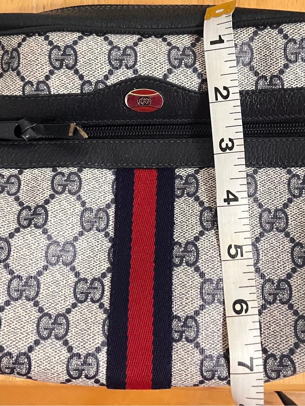 Gucci Beige GG Canvas Messenger with Navy and Red Web Stripe